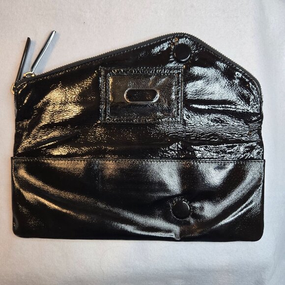VTG Hobo International Black Patent Leather Foldover Heavy Duty Zip Clutch - Picture 2 of 11
